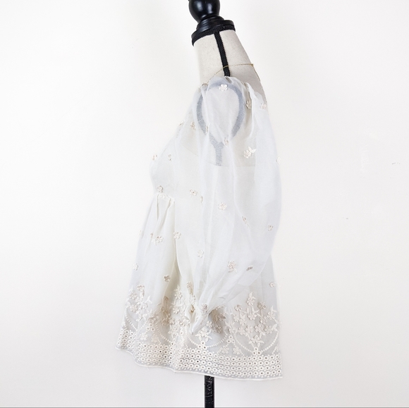 NWT Storia Floral Embroidered Cream Baby Doll Top - Picture 4 of 7